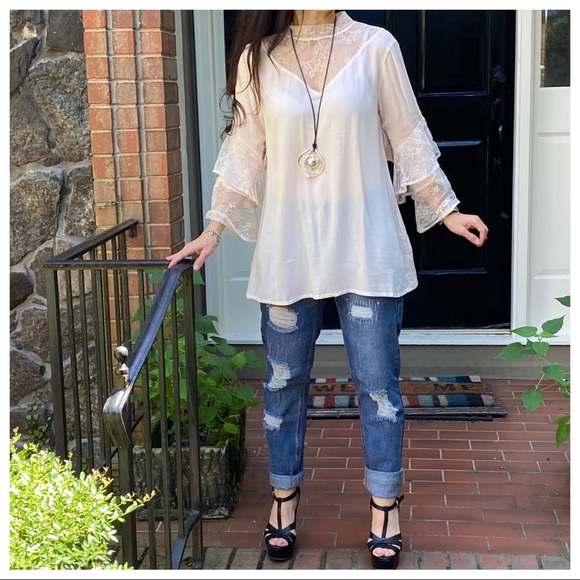 BOHO GYPSY CHIC LACE DETAIL BELL TOP - Picture 12 of 13